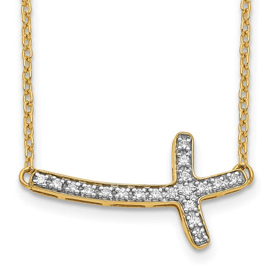14K Polished 1/10 carat Diamond Sideways Cross Necklace, 18 x 20mm