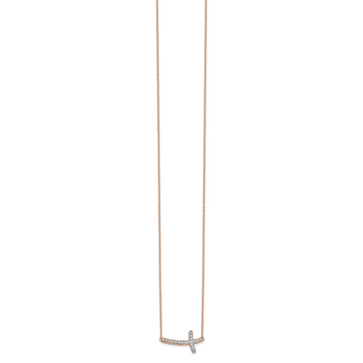 14K Rose Gold 1/10 carat Diamond Sideways Cross Necklace, 18 x 20mm