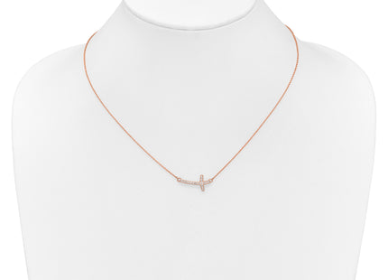 14k Rose Gold 1/10 carat Diamond Sideways Cross Necklace, 18 x 20mm