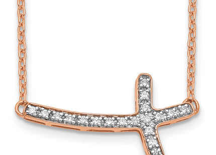 14k Rose Gold 1/10 carat Diamond Sideways Cross Necklace, 18 x 20mm