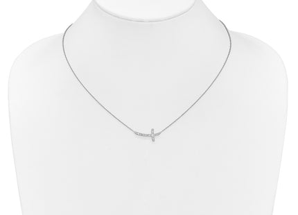 14K white gold diamond cross necklace, another view