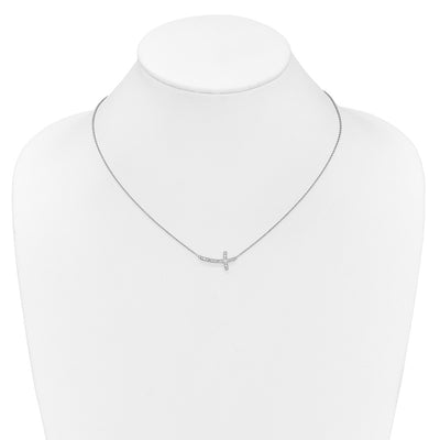 14K White Gold 1/10 carat Diamond Sideways Cross Necklace, 18 x 20mm