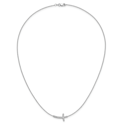 14K White Gold 1/10 carat Diamond Sideways Cross Necklace, 18 x 20mm