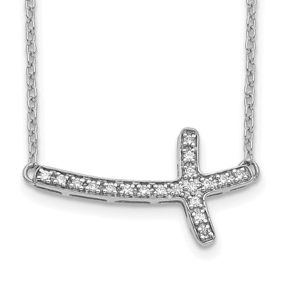 14K White Gold 1/10 carat Diamond Sideways Cross Necklace, 18 x 20mm