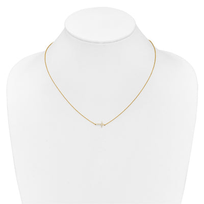 14K Polished 1/10 carat Diamond Sideways Cross Necklace, 18 x 11mm