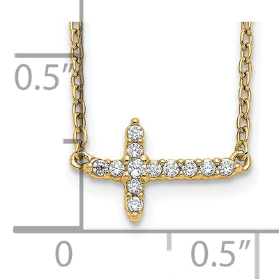 14K Polished 1/10 carat Diamond Sideways Cross Necklace, 18 x 11mm