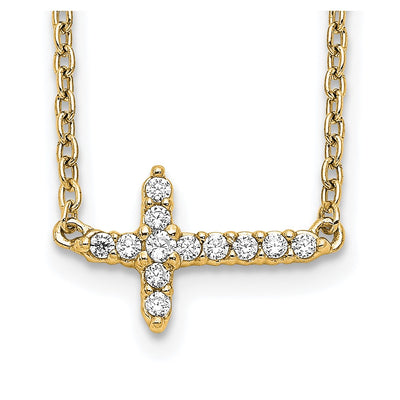 14K Polished 1/10 carat Diamond Sideways Cross Necklace, 18 x 11mm