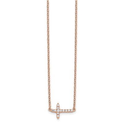 14K Rose Gold 1/10 carat Diamond Sideways Cross Necklace, 18 x 11mm