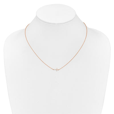 14K Rose Gold 1/10 carat Diamond Sideways Cross Necklace, 18 x 11mm