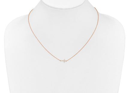 14K rose gold diamond cross necklace, further view