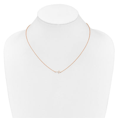 14K Rose Gold 1/10 carat Diamond Sideways Cross Necklace, 18 x 11mm (0-RA)