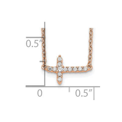 14K Rose Gold 1/10 carat Diamond Sideways Cross Necklace, 18 x 11mm (0-RA)