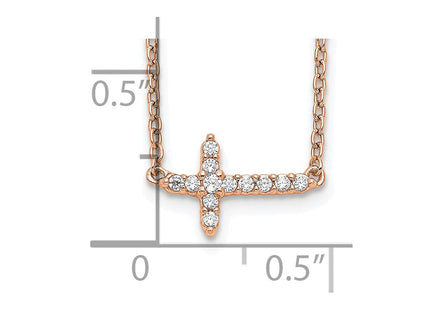 14K rose gold diamond cross necklace, another view