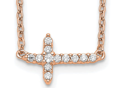 14K rose gold diamond cross necklace