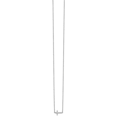 14K White Gold 1/10 carat Diamond Sideways Cross Necklace, 18 x 11mm