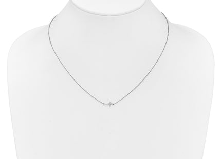 14k White Gold 1/10 carat Diamond Sideways Cross Necklace, 18 x 11mm