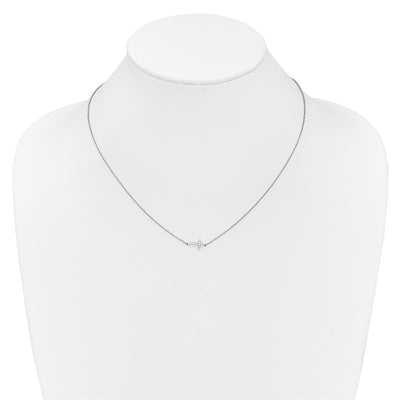 14K White Gold 1/10 carat Diamond Sideways Cross Necklace, 18 x 11mm
