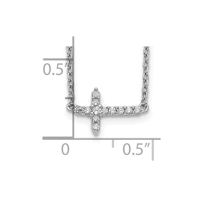 14K White Gold 1/10 carat Diamond Sideways Cross Necklace, 18 x 11mm