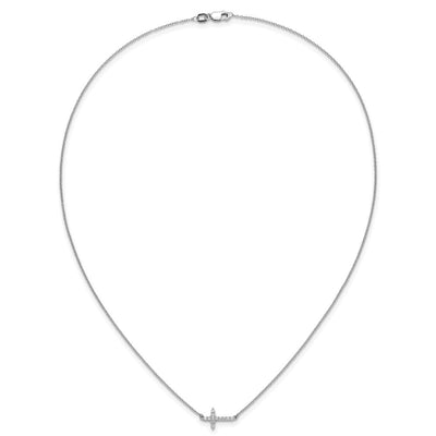 14K White Gold 1/6 carat Diamond Sideways Cross Necklace, 18 x 12mm