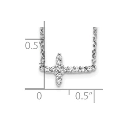 14K White Gold 1/6 carat Diamond Sideways Cross Necklace, 18 x 12mm
