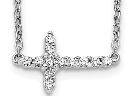 14k White Gold 1/6 carat Diamond Sideways Cross Necklace (Style PM4692-016-WA)