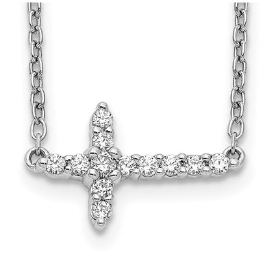 14K White Gold 1/6 carat Diamond Sideways Cross Necklace, 18 x 12mm