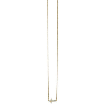 14K Polished 1/6 carat Diamond Sideways Cross Necklace, 18 x 12mm