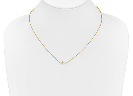 14K gold diamond cross necklace, another view