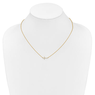 14K Polished 1/6 carat Diamond Sideways Cross Necklace, 18 x 12mm