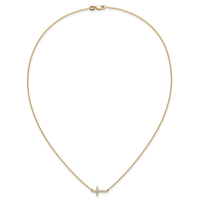 14K Polished 1/6 carat Diamond Sideways Cross Necklace, 18 x 12mm
