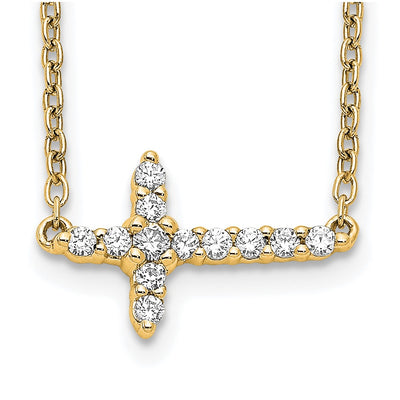 14K Polished 1/6 carat Diamond Sideways Cross Necklace, 18 x 12mm