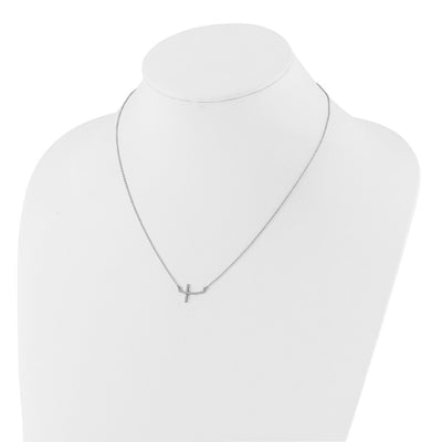 14K White Gold 1/10 carat Diamond Curved Sideways Cross Necklace