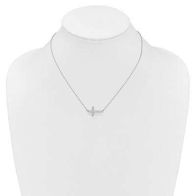 14K White Gold 1/6 carat Diamond Sideways Cross Necklace, 18 x 18mm