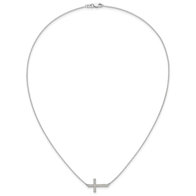 14K White Gold 1/6 carat Diamond Sideways Cross Necklace, 18 x 18mm