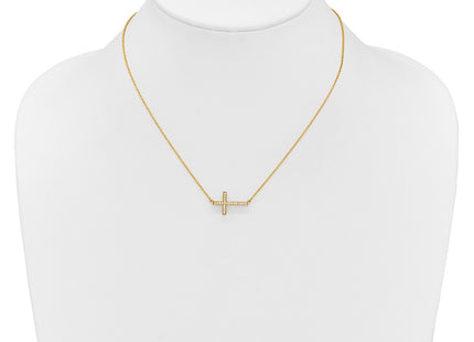 14K gold diamond cross necklace, another view