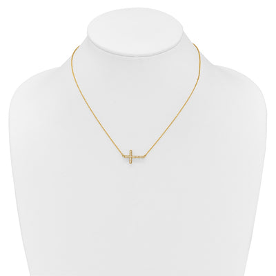 14K Polished 1/6 carat Diamond Sideways Cross Necklace, 18 x 18mm