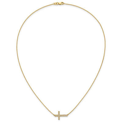 14K Polished 1/6 carat Diamond Sideways Cross Necklace, 18 x 18mm