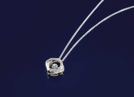 14k White Gold 1/4 carat Vibrant Moving Diamond Intertwined Squares Chain Slide