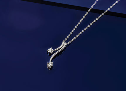 14k White Gold 1/10 carat Diamond Double Curved Lines Chain Slide