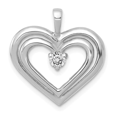 14K White Gold AA Diamond Double Heart Pendant