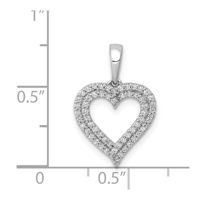 14K White Gold 1/. Diamond 2-row Heart Pendant