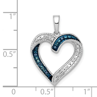 14K White Gold 1/. Blue and White Diamond Heart Pendant