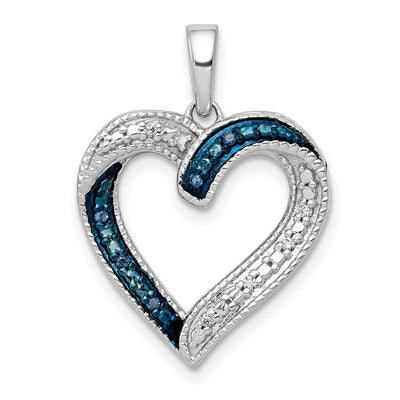 14K White Gold 1/. Blue and White Diamond Heart Pendant