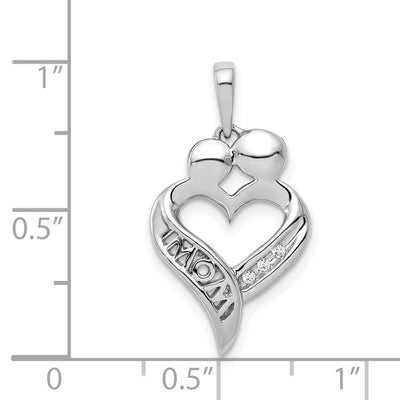 14K White Gold Diamond MOM Heart Pendant