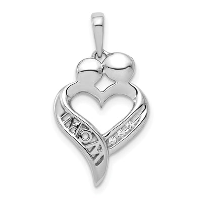 14K White Gold Diamond MOM Heart Pendant