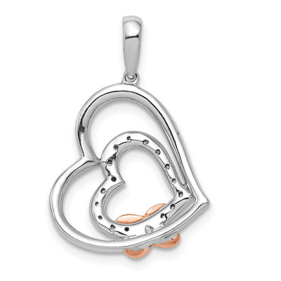 14K White and Rose Gold 1/. Diamond Entwined Hearts Pendant