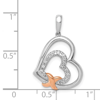 14K White and Rose Gold 1/. Diamond Entwined Hearts Pendant