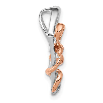 14K White and Rose Gold Diamond Polished Heart w/Bow Chain Slide