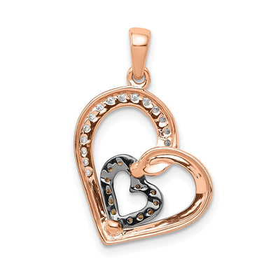 14K Rose Gold Champagne and White Diamond Hearts Pendant