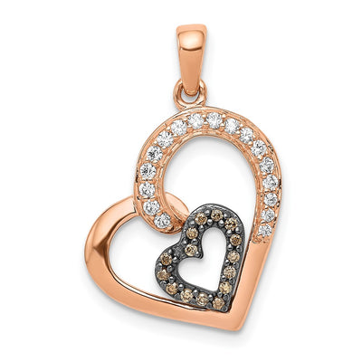 14K Rose Gold Champagne and White Diamond Hearts Pendant